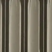 Brushed gray metallic surface with vertical linear texture, featuring broad ridges and narrow grooves in a repetitive, subtly shadowed pattern.
